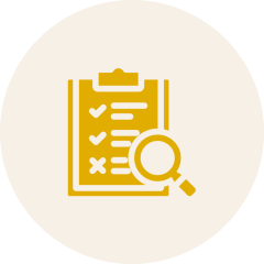 Yellow clipboard and magnifier graphic